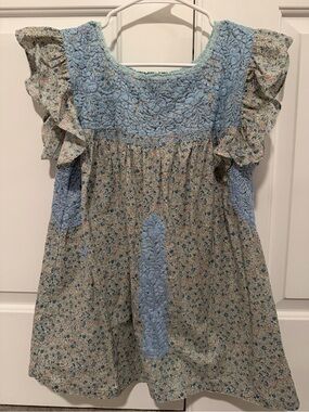 Mi Golondrina Blue Floral Embroidered Soledad Blouse Sz S